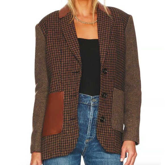 Steve Madden Jackets & Blazers - Steve Madden Kelly Blazer Womens Small S Brown Leather Trim Oversized Jacket NEW